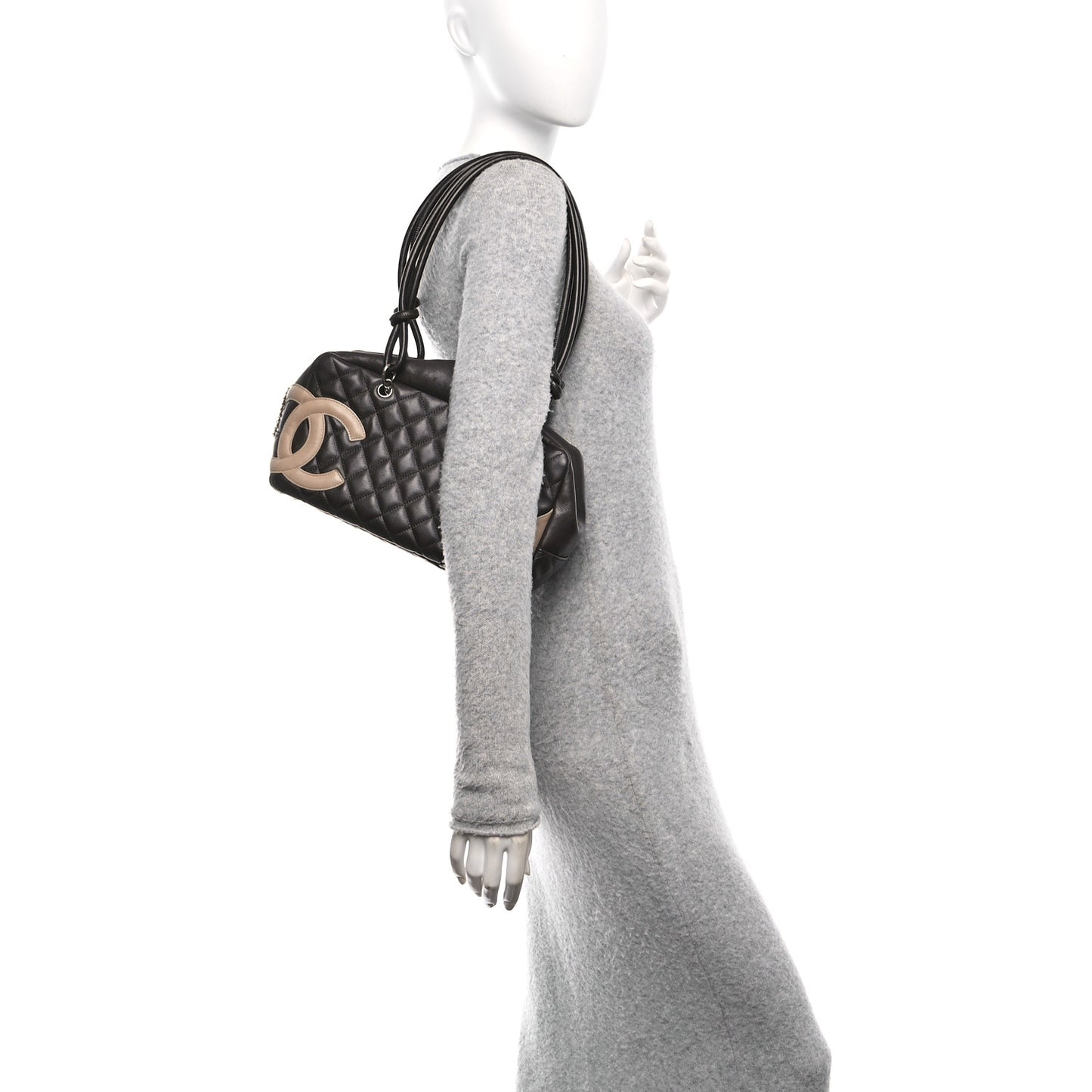 Calfskin Quilted Cambon Large Bowler Brown Beige