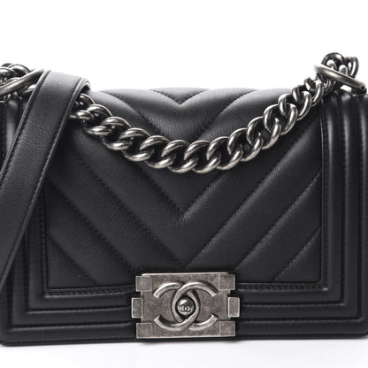 Chanel Calfskin Chevron Quilted Small Boy Flap Black 11 of 12