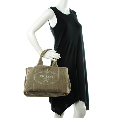 Prada Denim Logo Tote Militare 2 of 8