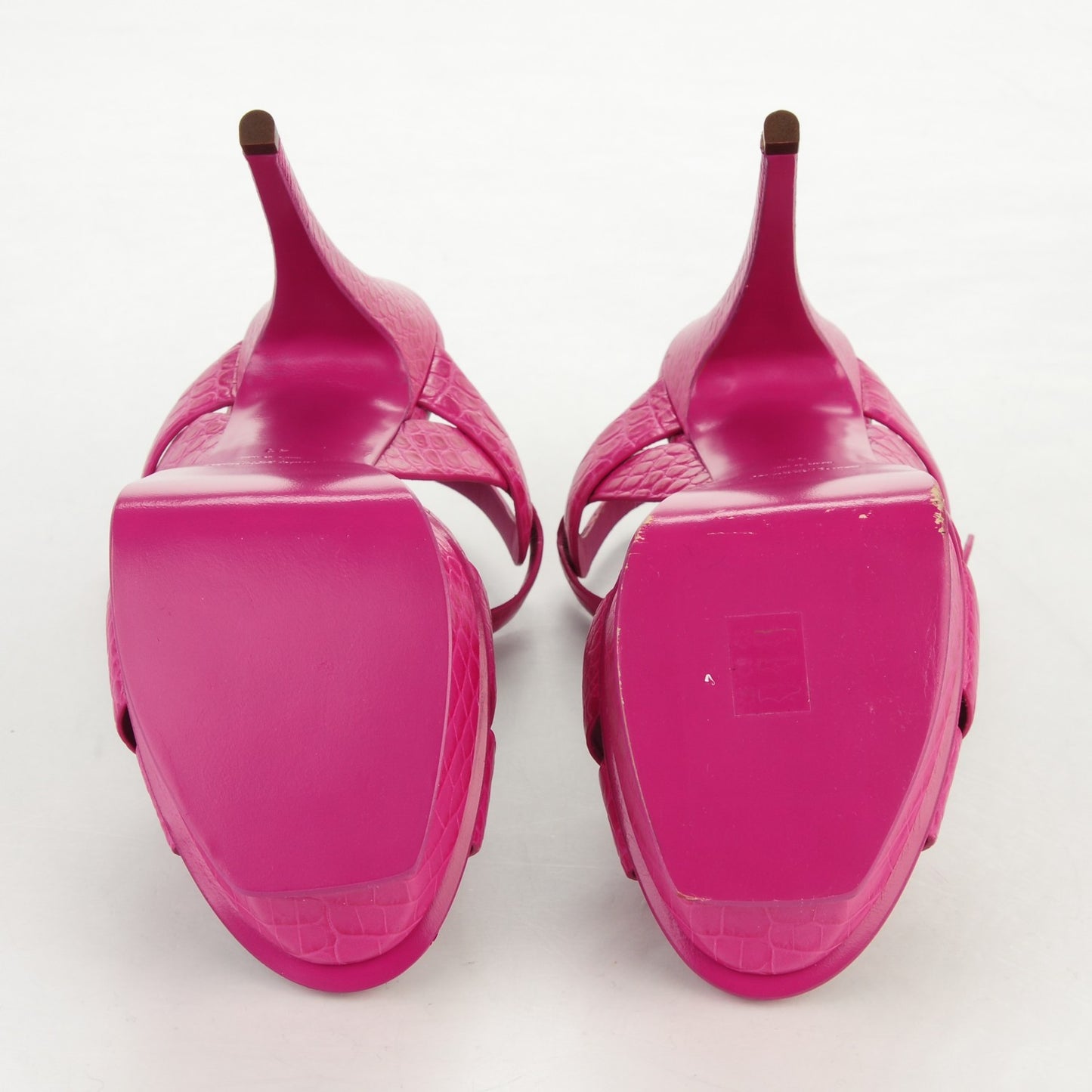 Calfskin Crocodile Embossed Tribute 105 Platform Sandals 41 Fuchsia Heroine