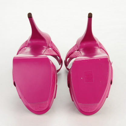 Saint Laurent Calfskin Crocodile Embossed Tribute 105 Platform Sandals 41 Fuchsia Heroine 5 of 8