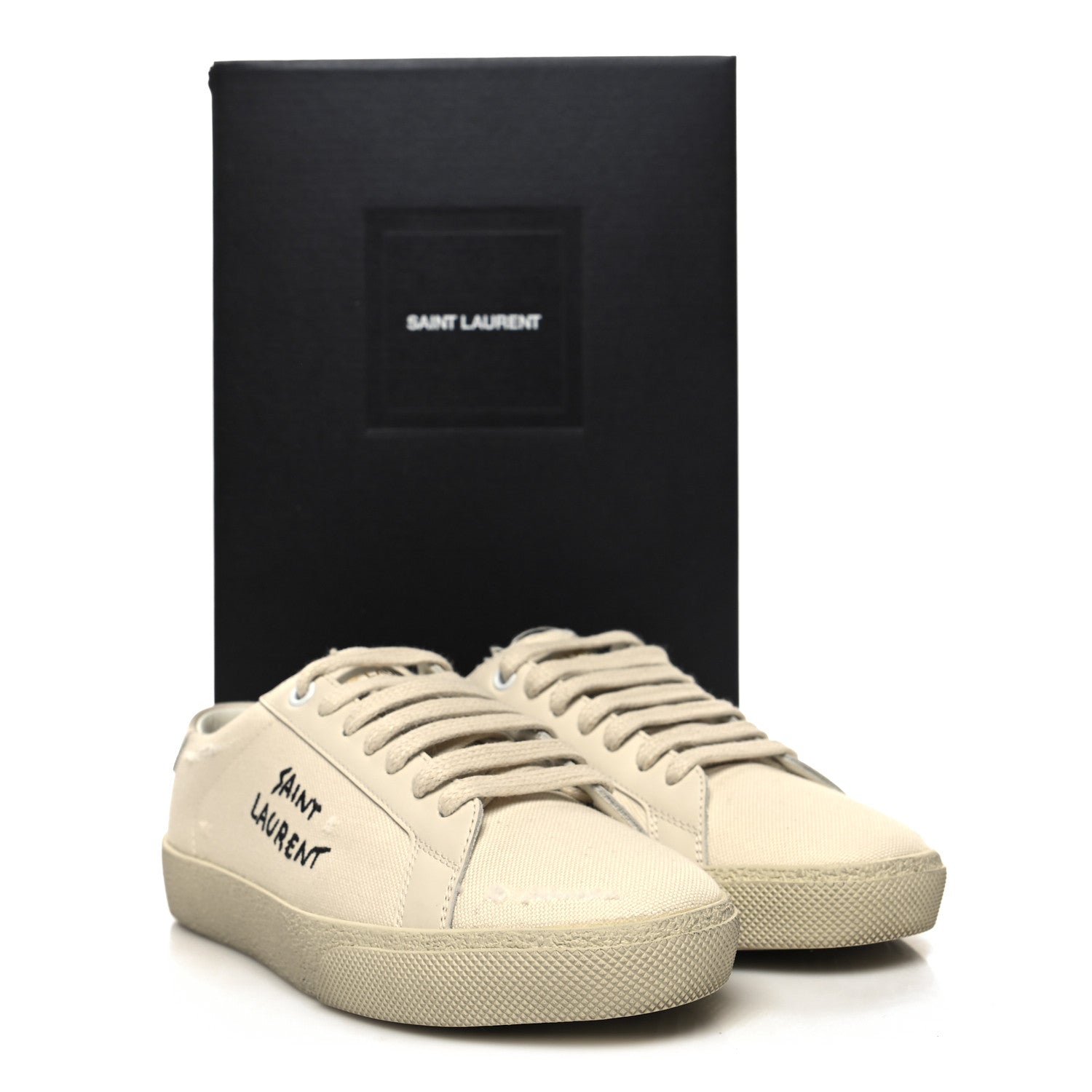 Saint Laurent Distressed Canvas Court Classic Sneakers 35.5 Panna 9 of 9
