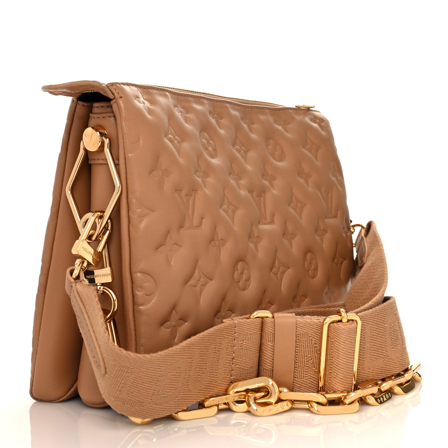 Lambskin Embossed Monogram Coussin PM Camel