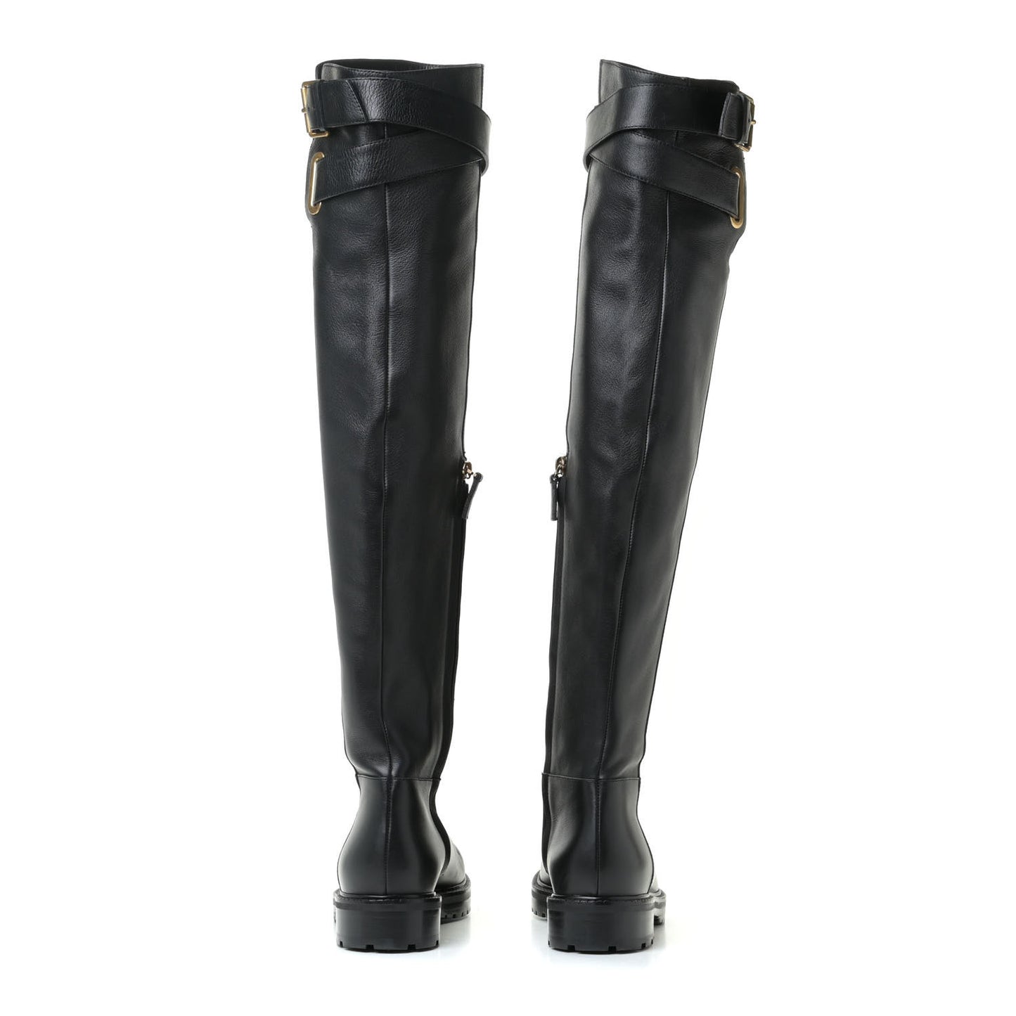 Calfskin Knee High Buckle Boots 37.5 Black