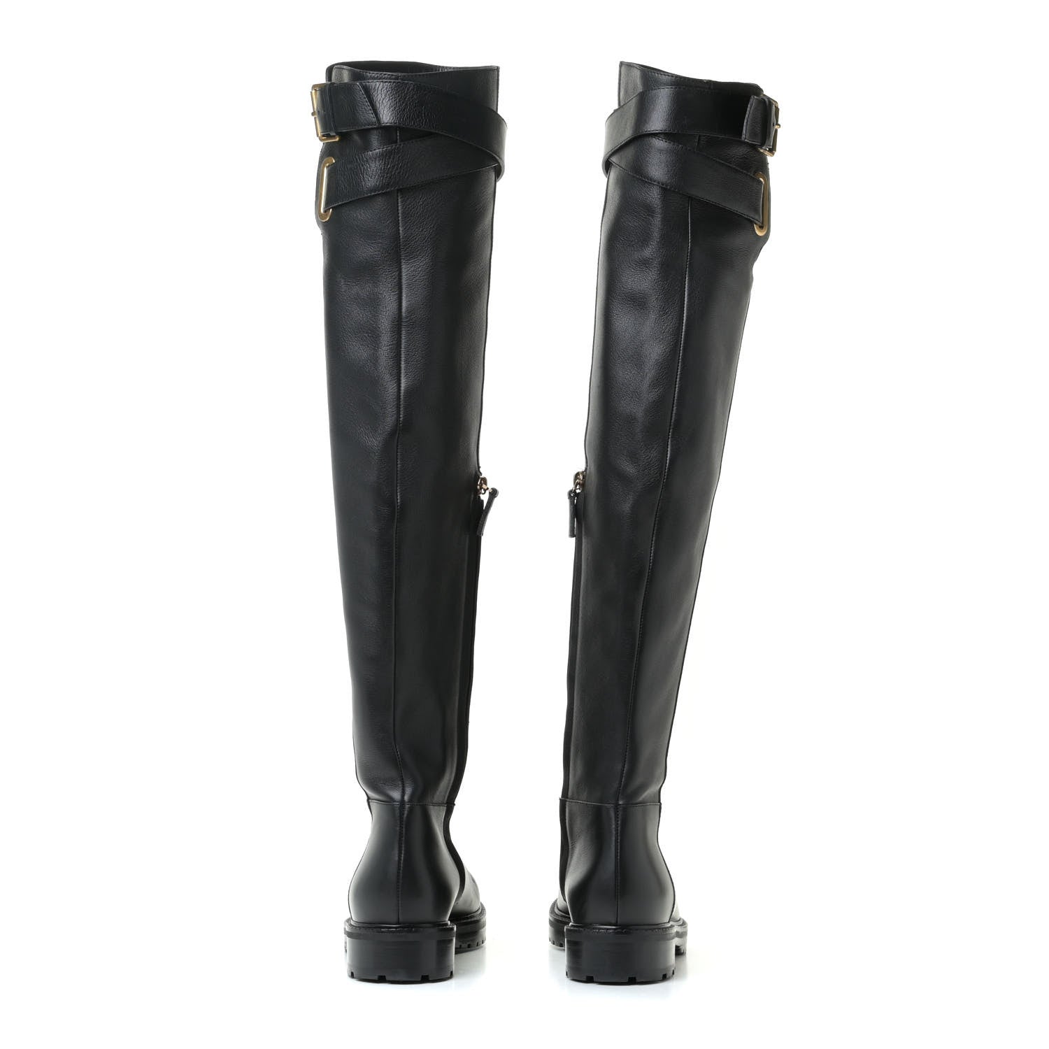 Valentino Garavani Calfskin Knee High Buckle Boots 37.5 Black 5 of 19