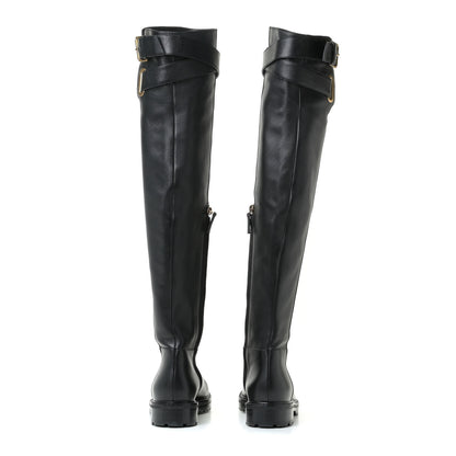 Valentino Garavani Calfskin Knee High Buckle Boots 37.5 Black 5 of 19