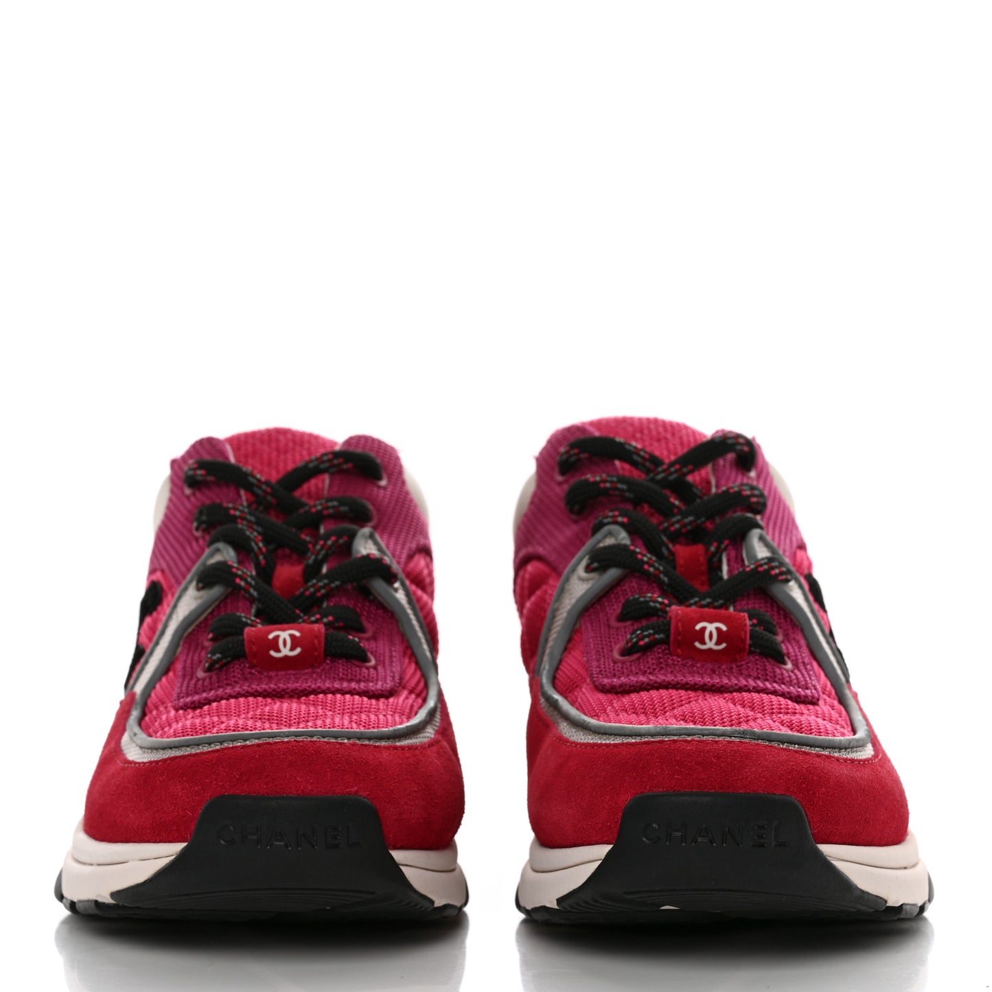 Mesh Suede Calfskin Grained Calfskin Womens CC Sneakers Dark 36.5 Pink Silver