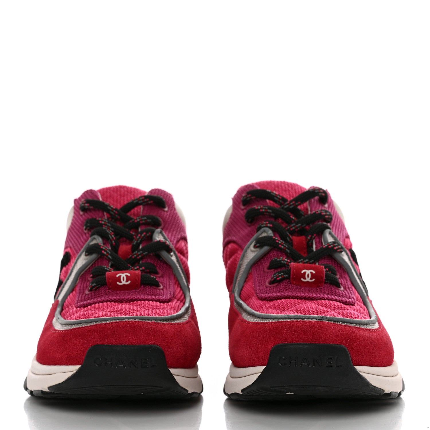 Chanel Mesh Suede Calfskin Grained Calfskin Womens CC Sneakers Dark 36.5 Pink Silver 2 of 10