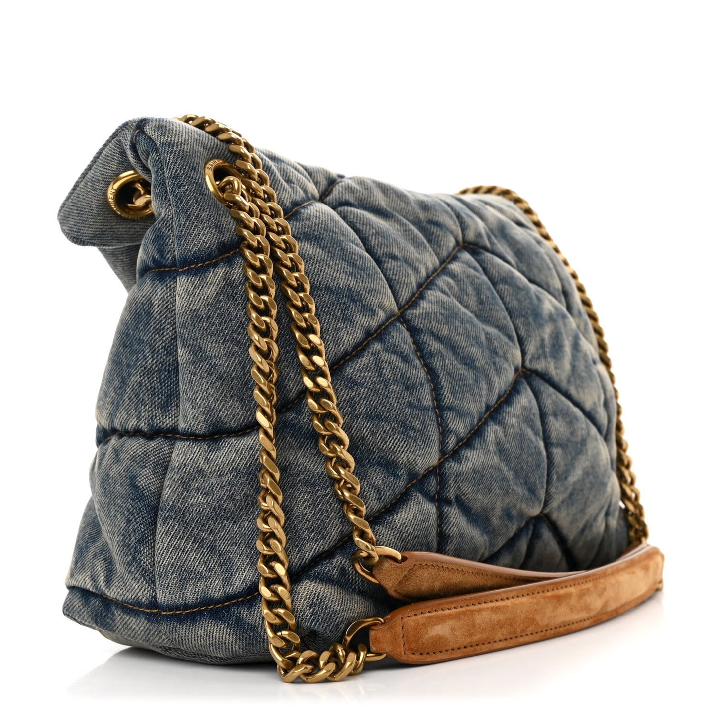 Denim Quilted Small Loulou Puffer Monogram Chain Satchel Blue Cinnamon