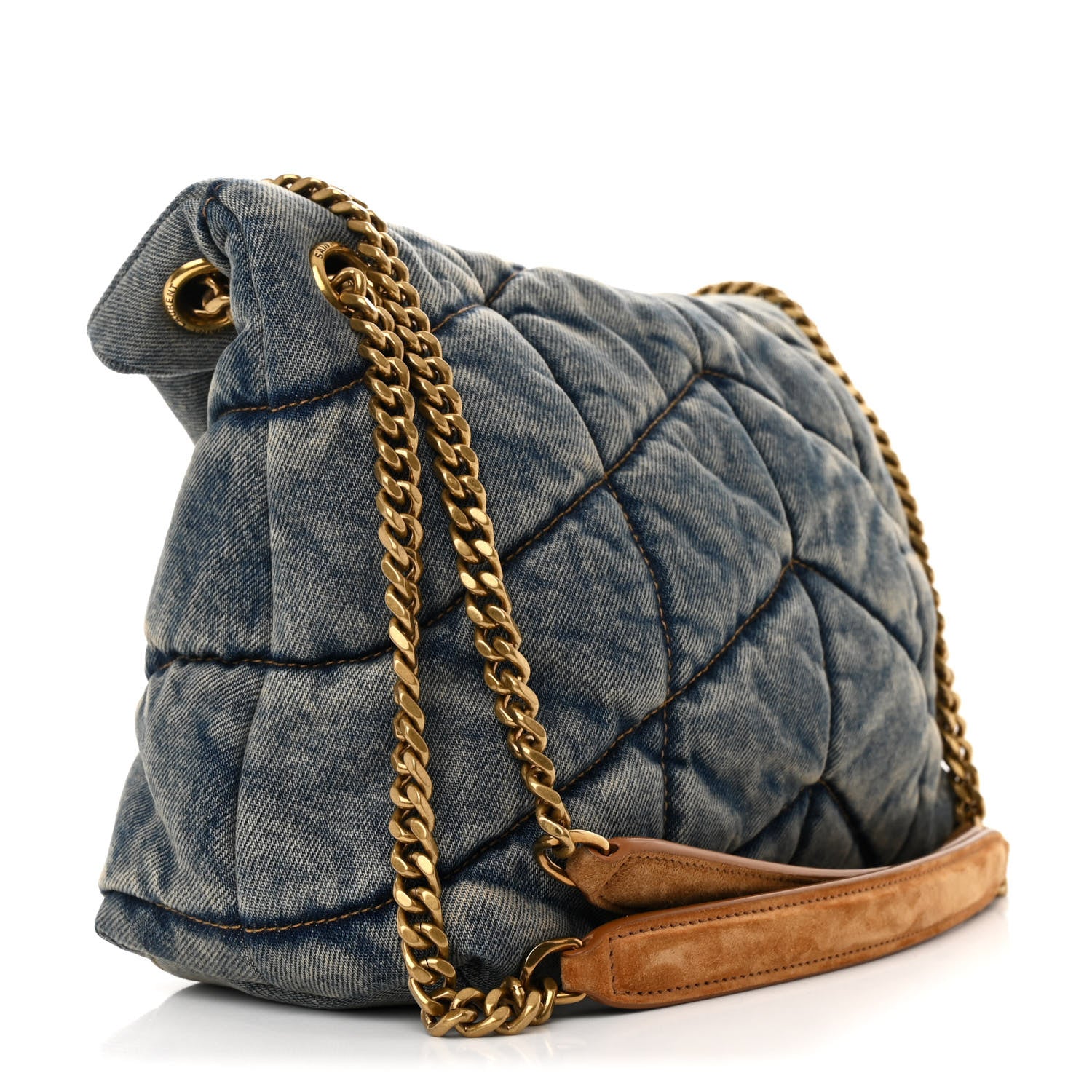 Saint Laurent Denim Quilted Small Loulou Puffer Monogram Chain Satchel Blue Cinnamon 3 of 10