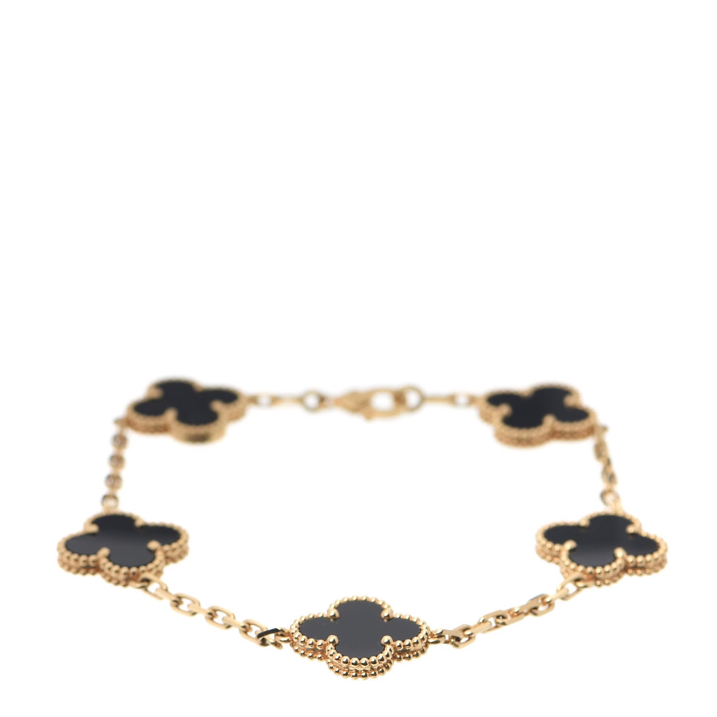 18K Yellow Gold Black Onyx 5 Motifs Vintage Alhambra Bracelet