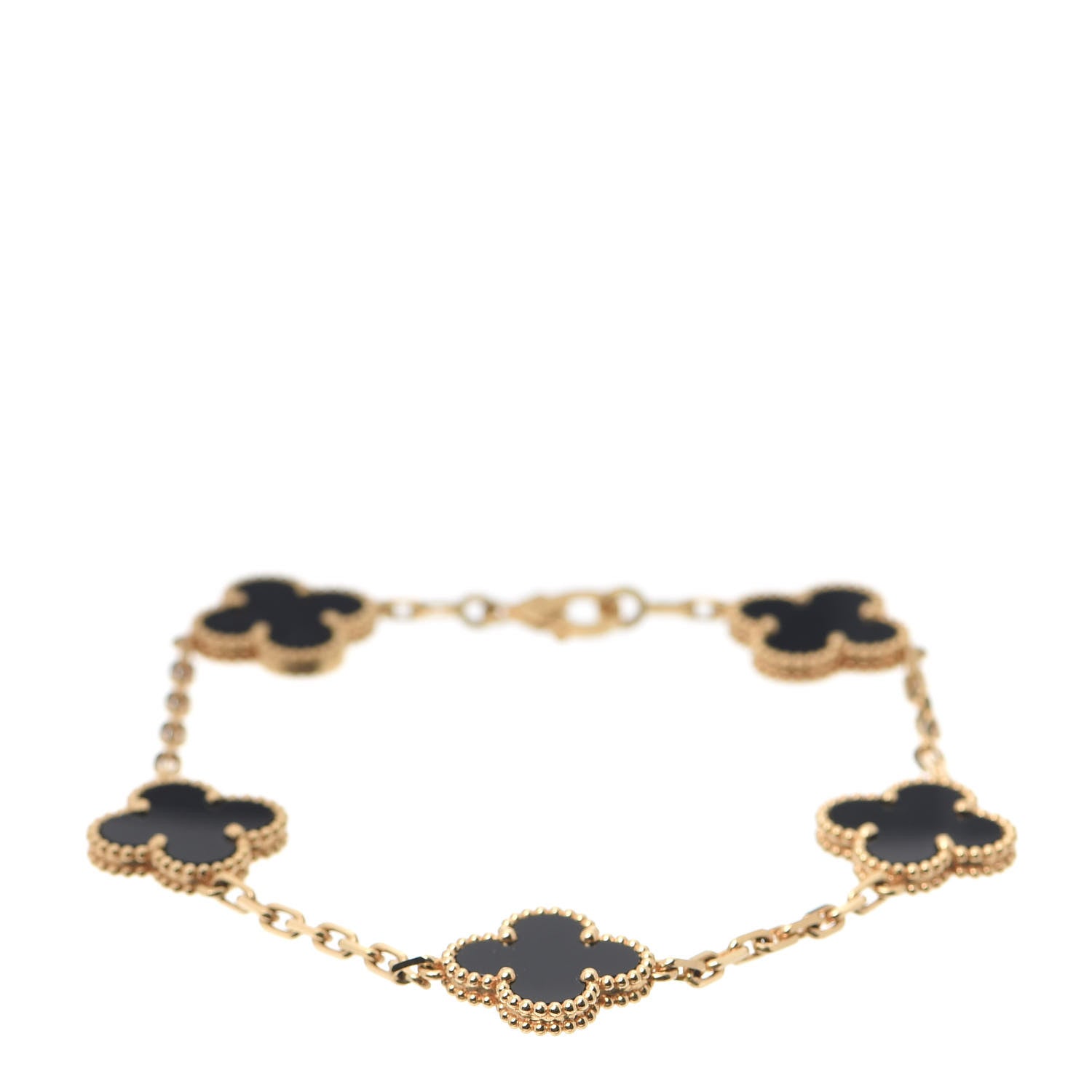 Van Cleef & Arpels 18K Yellow Gold Black Onyx 5 Motifs Vintage Alhambra Bracelet 1 of 8