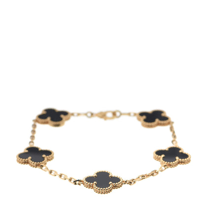 Van Cleef & Arpels 18K Yellow Gold Black Onyx 5 Motifs Vintage Alhambra Bracelet 1 of 8