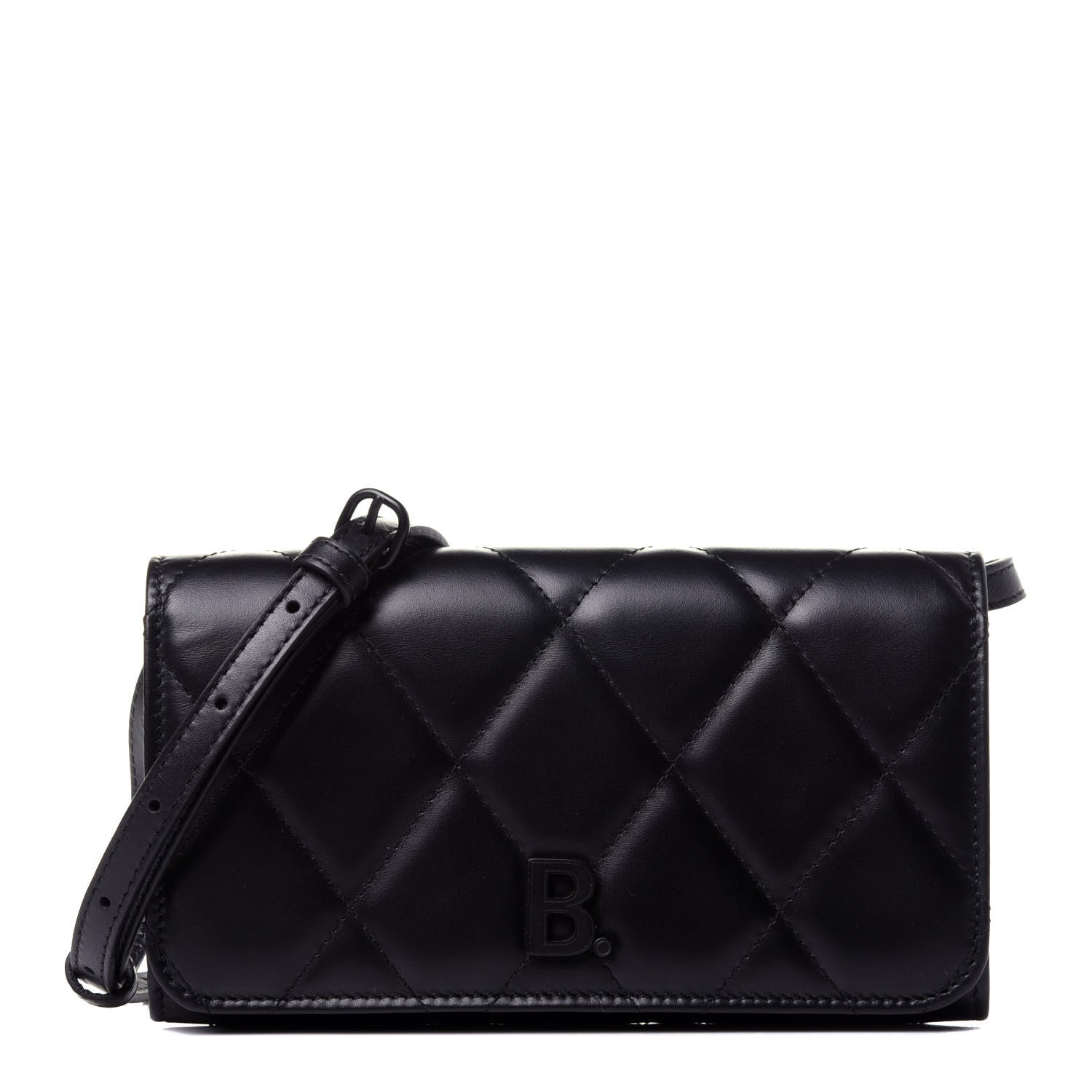 Balenciaga Nappa Calfskin Quilted Touch B Phone Holder With Strap Black 1 of 10