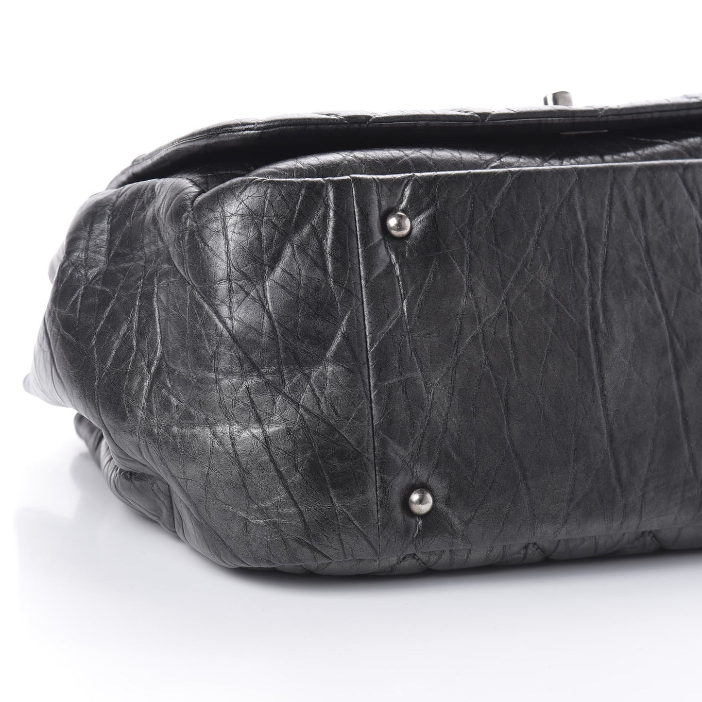 Metallic Aged Calfskin Quilted Large Pondichery Flap Dark Grey