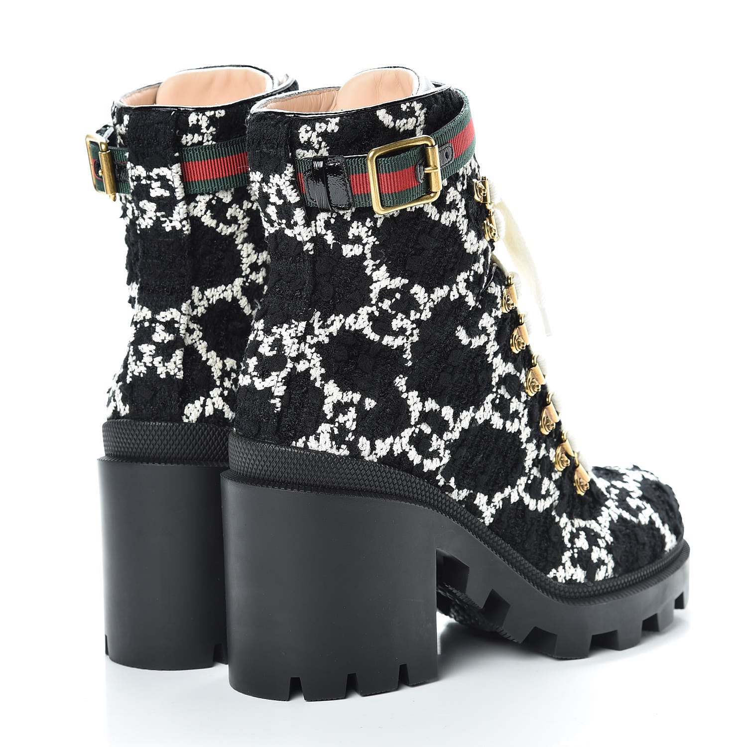 Gucci Tweed GG Monogram Lace Up Combat Ankle Boots 36 Black 4 of 9