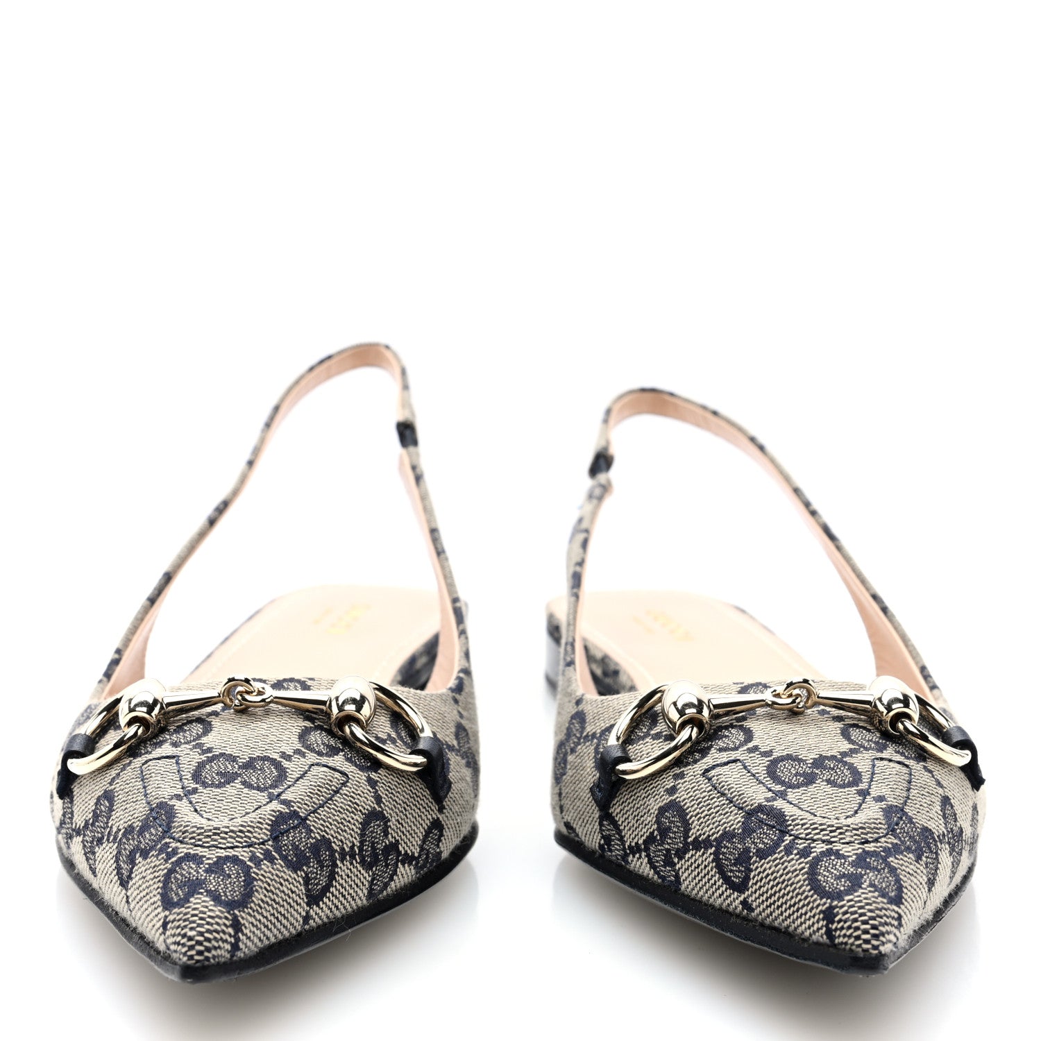 Gucci Monogram Horsebit Womens Slingback Ballet Flat 38.5 Beige Blue 3 of 9