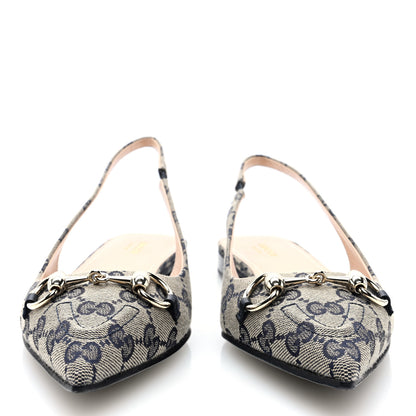 Gucci Monogram Horsebit Womens Slingback Ballet Flat 38.5 Beige Blue 3 of 9