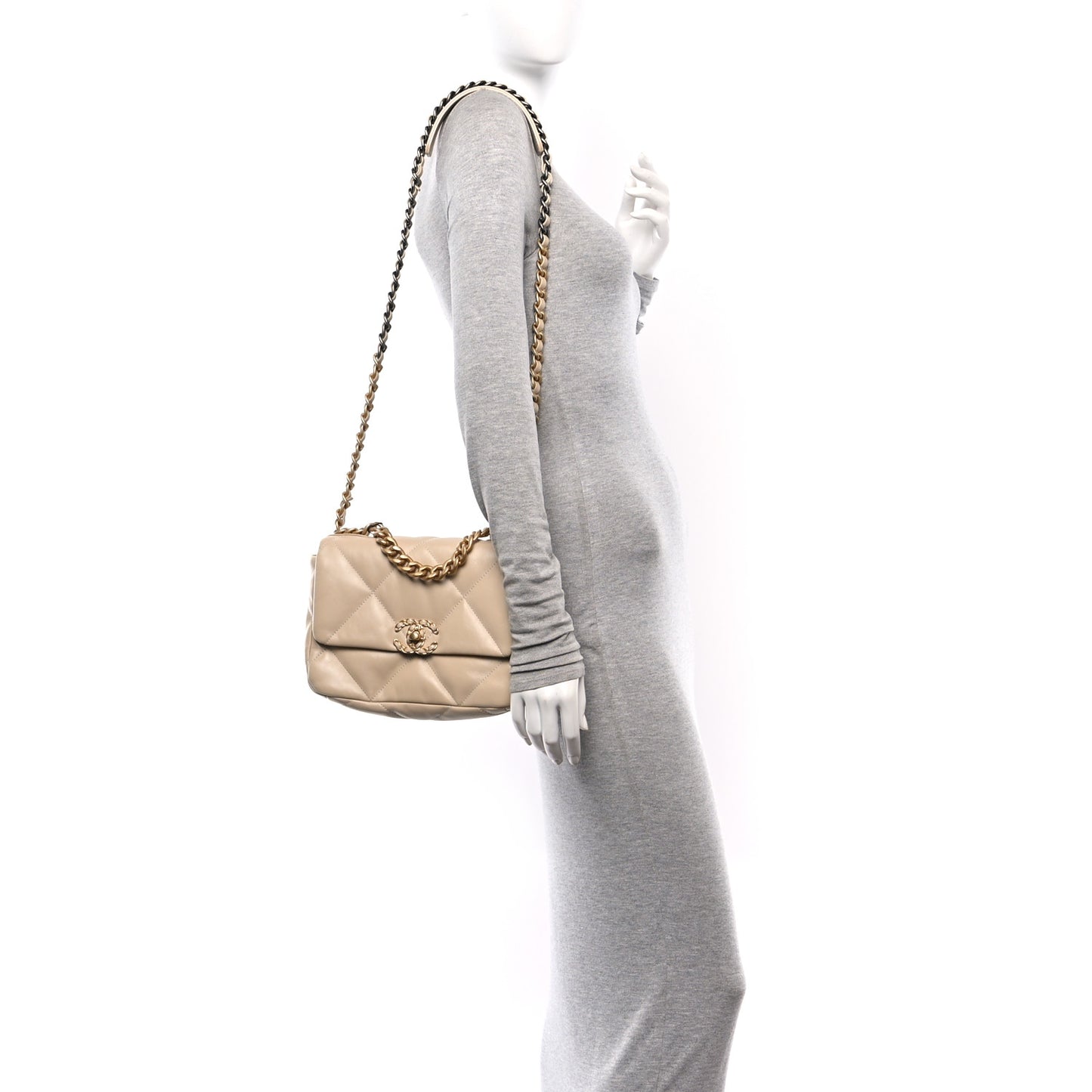 Lambskin Quilted Medium Chanel 19 Flap Beige