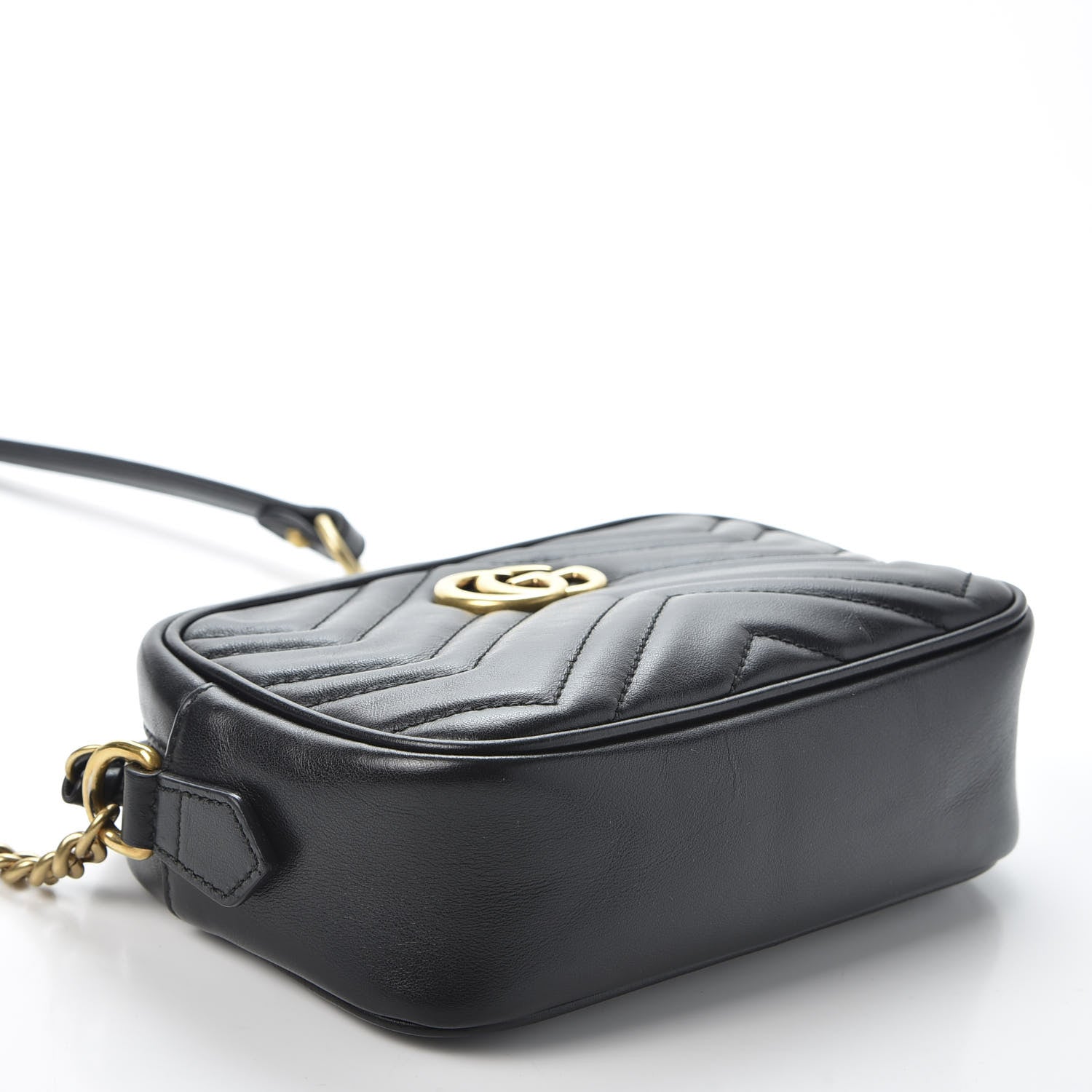Gucci Calfskin Matelasse Mini GG Marmont Chain Shoulder Bag Black 3 of 10