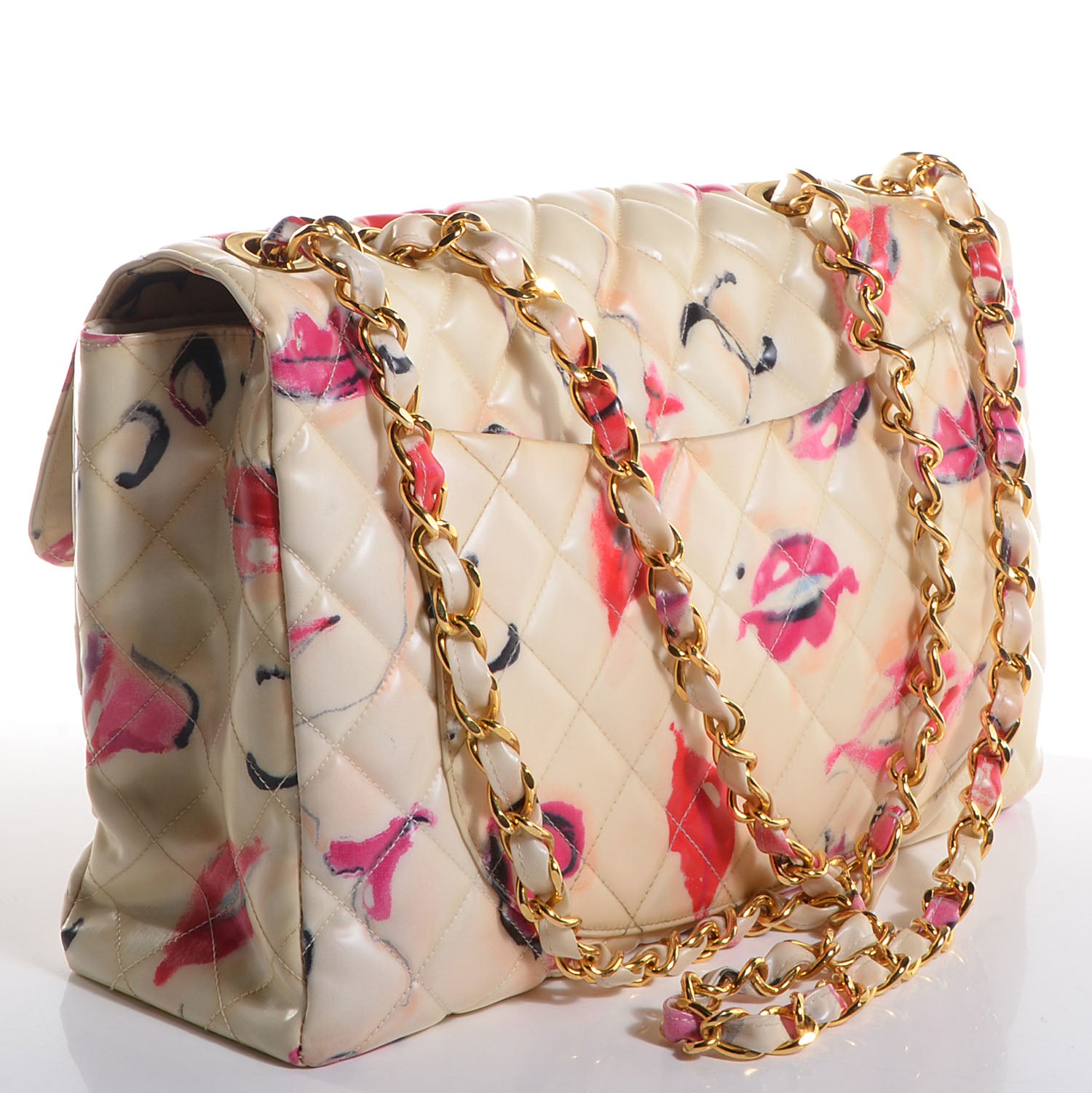 Chanel Coated Canvas Quilted Lips and Kisses Graffiti XL Jumbo Single Flap White 4 of 13