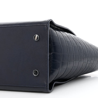 Saint Laurent Calfskin Croc Embossed Small Monogram Downtown Cabas Blue 9 of 9