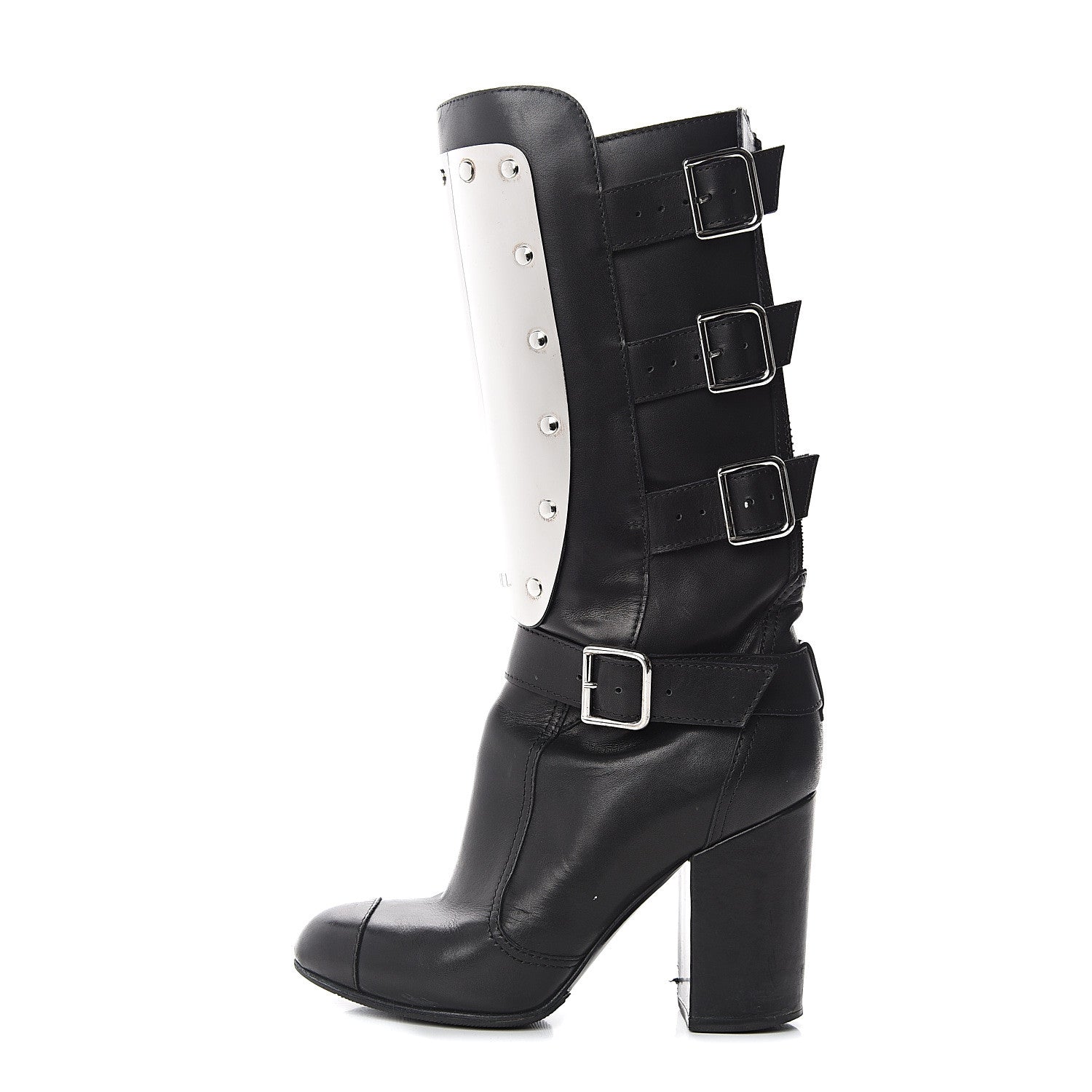 Chanel Calfskin Metal Plate Biker Boots 37 Black 1 of 8