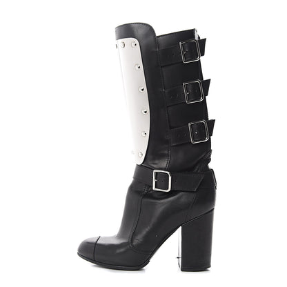 Chanel Calfskin Metal Plate Biker Boots 37 Black 1 of 8