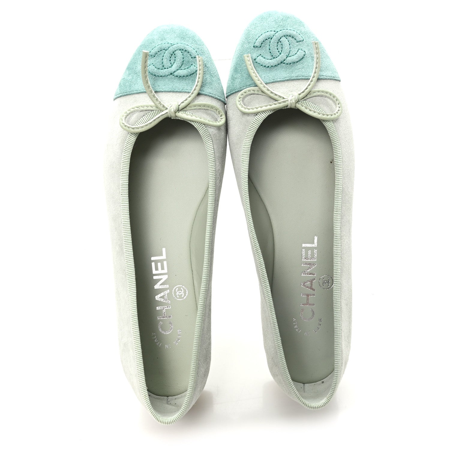 Chanel Suede Cap Toe CC Ballerina Flats 36 Light Green 2 of 10