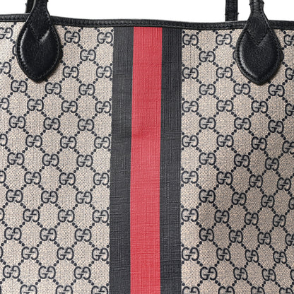 Gucci GG Supreme Monogram Textured Dollar Calfskin Web Large Ophidia Tote Beige Blue 7 of 9