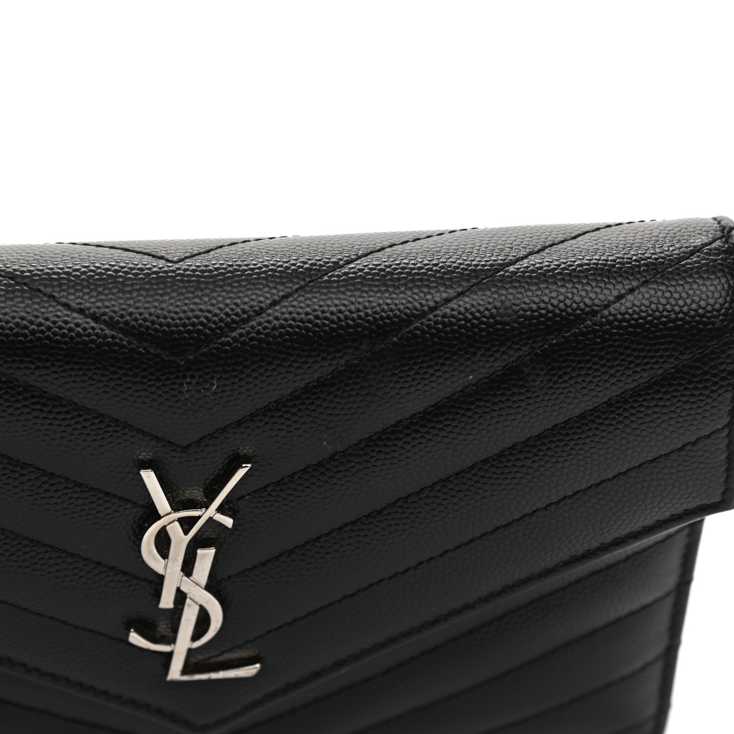 Saint Laurent Grain De Poudre Matelasse Chevron Monogram Envelope Chain Wallet Black 8 of 8