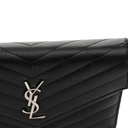 Saint Laurent Grain De Poudre Matelasse Chevron Monogram Envelope Chain Wallet Black 8 of 8