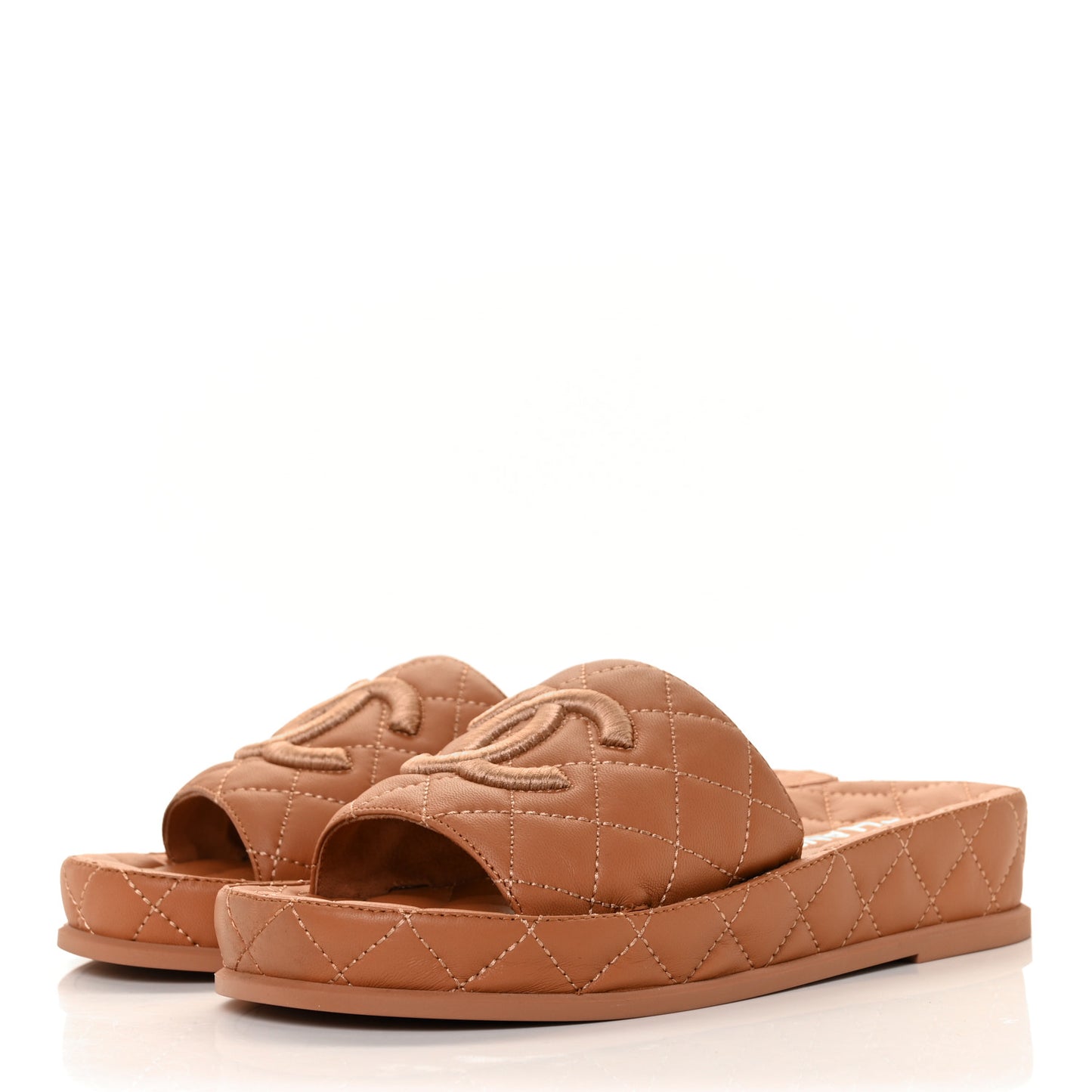 Lambskin Quilted CC Mules Sandals 35 Brown