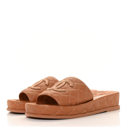Chanel Lambskin Quilted CC Mules Sandals 35 Brown 3 of 9