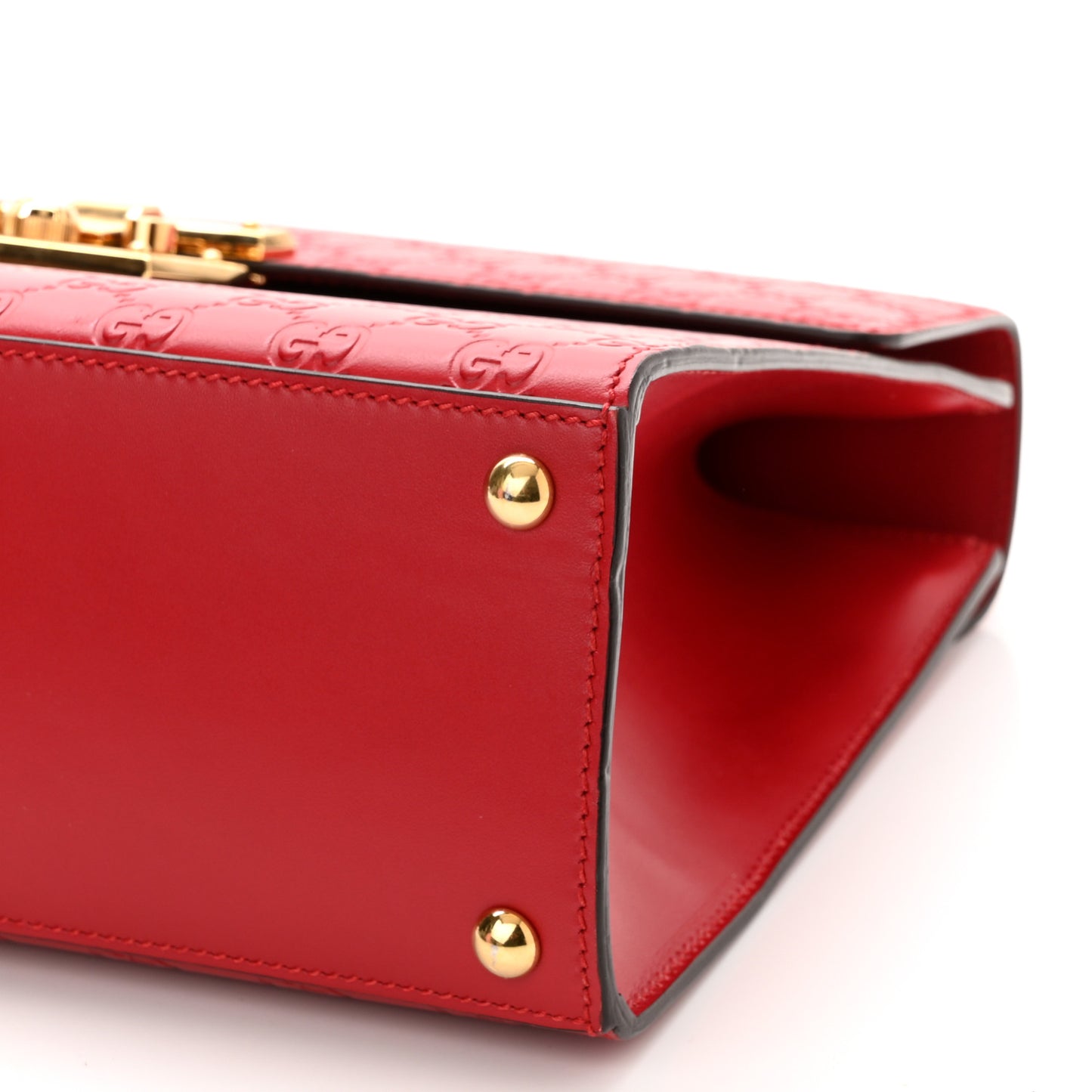 Guccissima Signature Medium Padlock Top Handle Bag Hibiscus Red