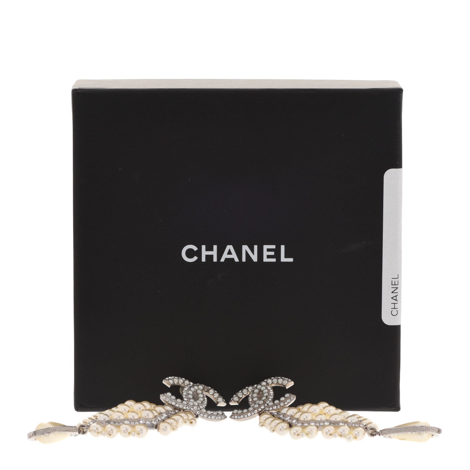 Chanel Crystal Pearl CC Drop Clip On Earrings Silver 5 of 5