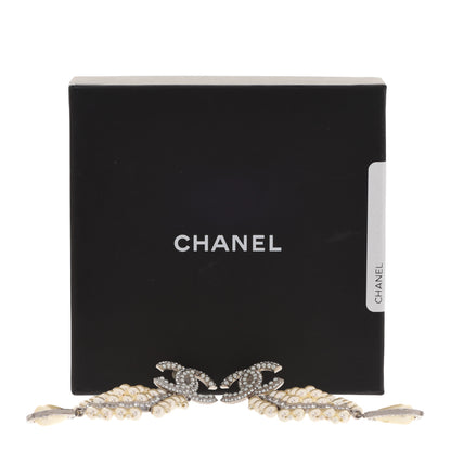 Chanel Crystal Pearl CC Drop Clip On Earrings Silver 5 of 5