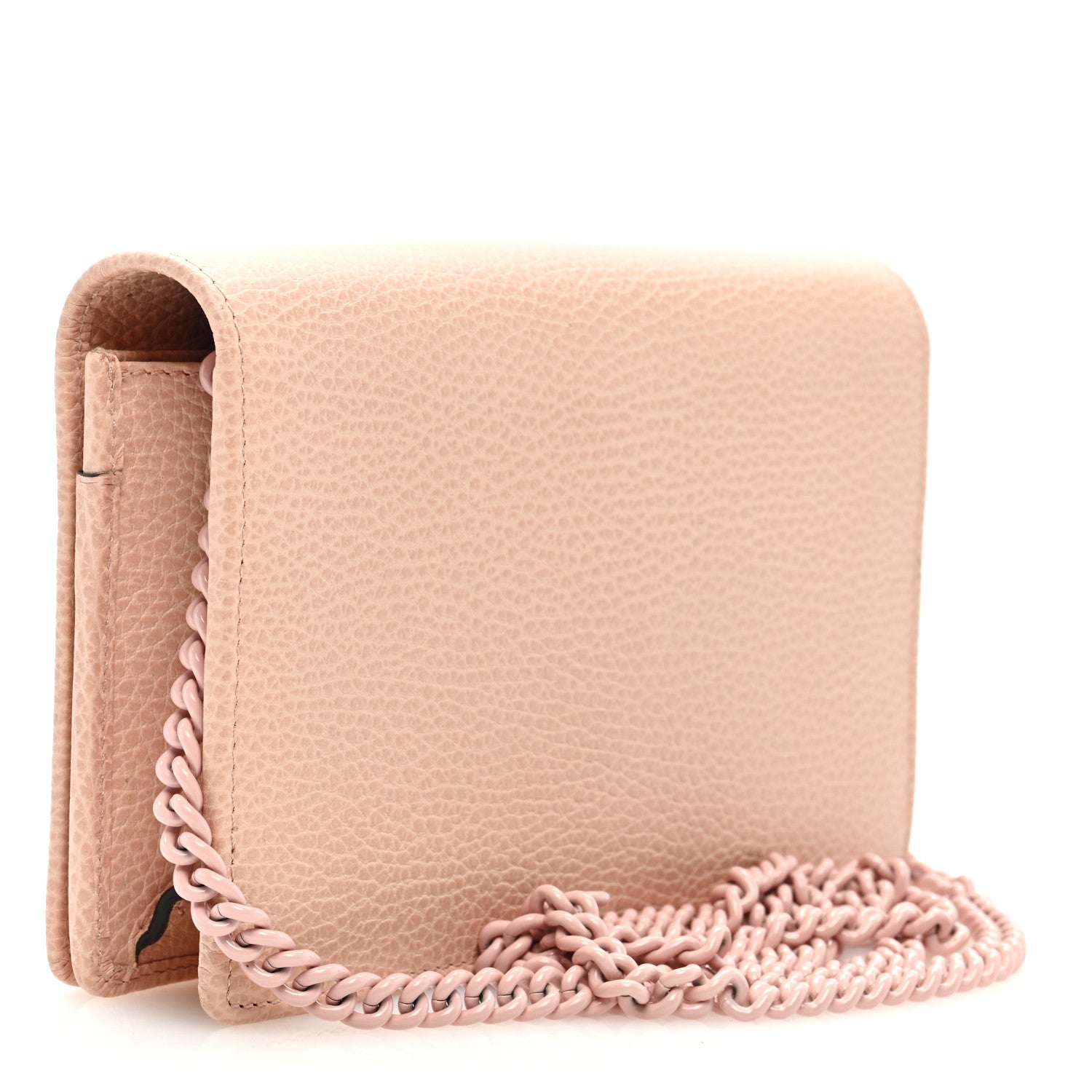 Gucci Dollar Calfskin Enamel Monochrome Mini GG Marmont Chain Wallet Perfect Pink 3 of 9