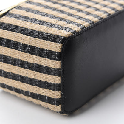 Chanel Raffia Jute Striped Small Vanity Case With Chain Black Beige 6 of 11