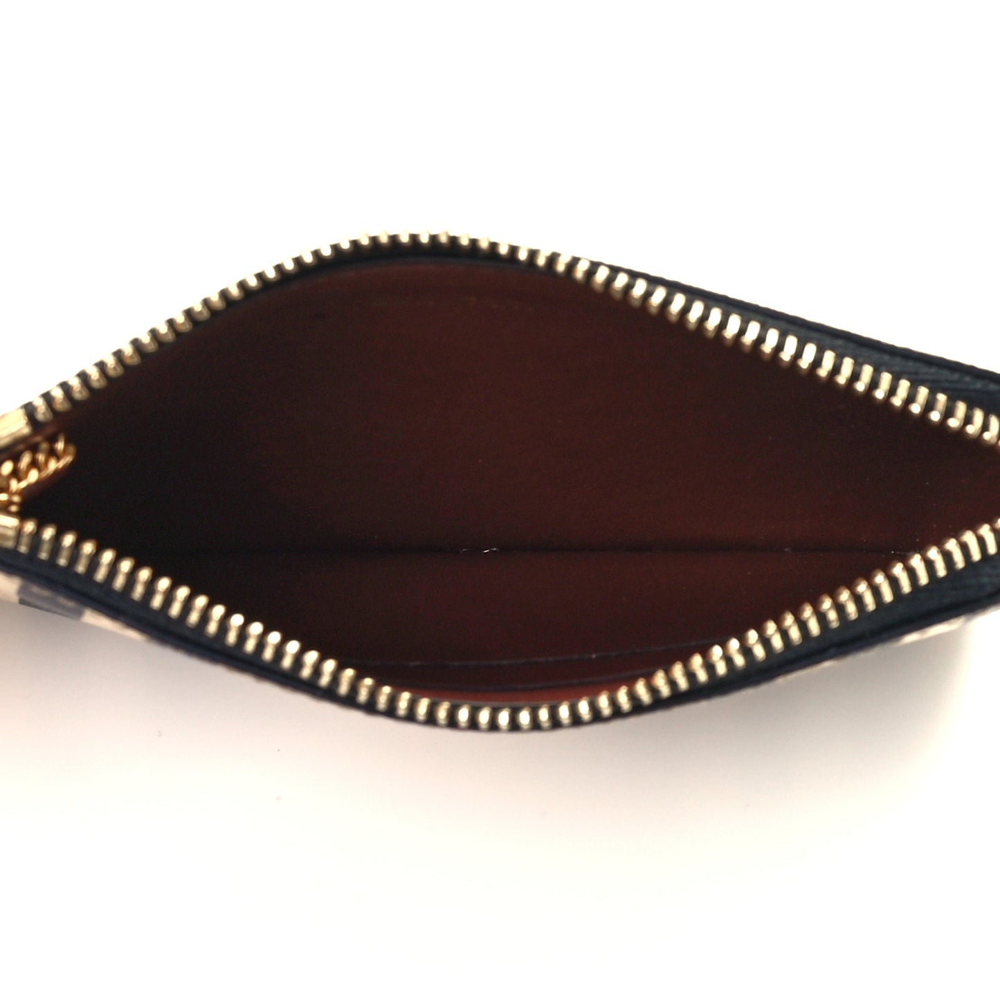 E-Canvas Calfskin Icon Stripe Zip Coin Case Archive Beige