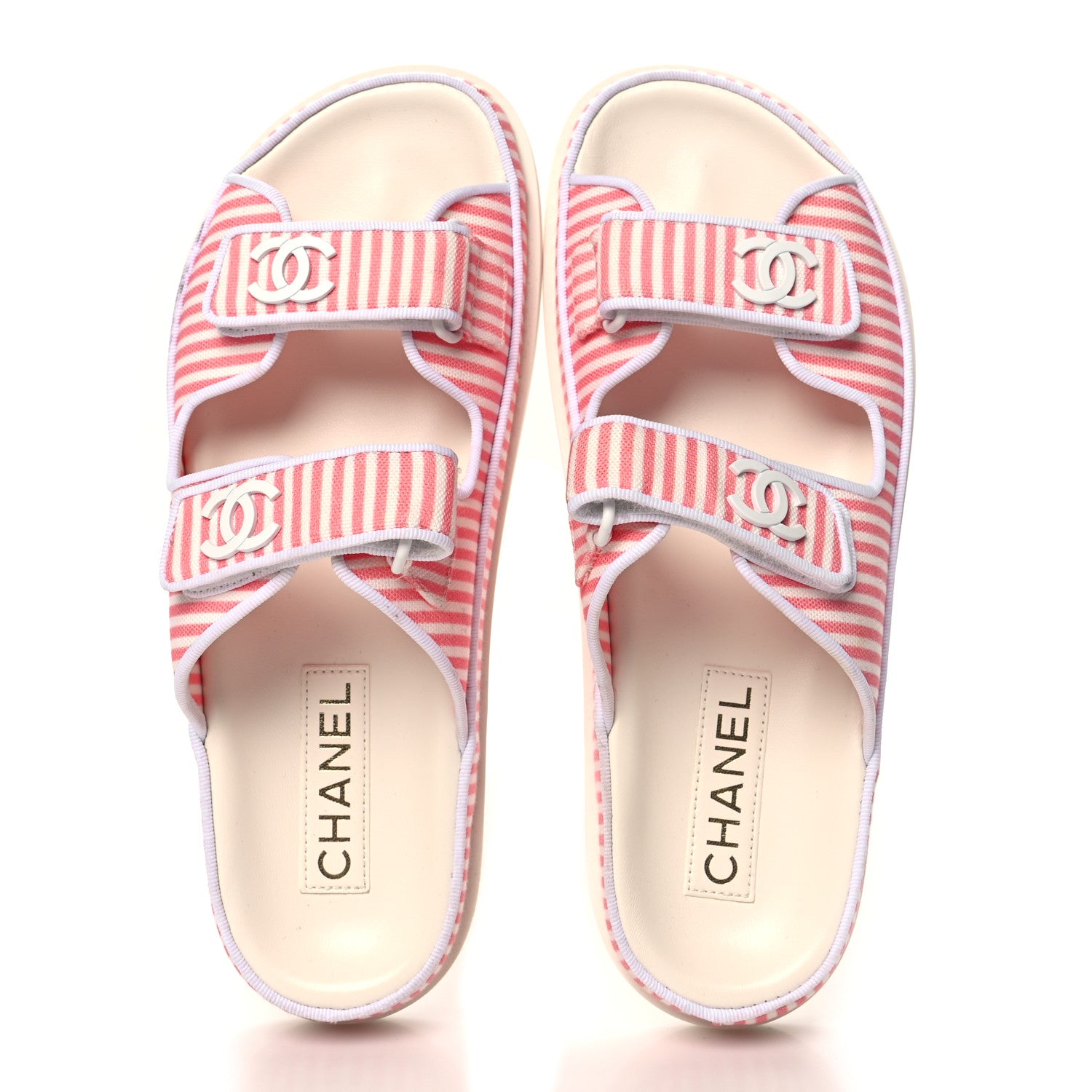 Chanel Printed Calfskin Velcro Dad Flat Mules 40 White Rose 2 of 9