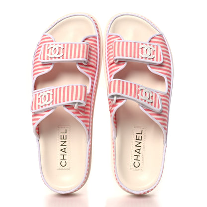 Chanel Printed Calfskin Velcro Dad Flat Mules 40 White Rose 2 of 9