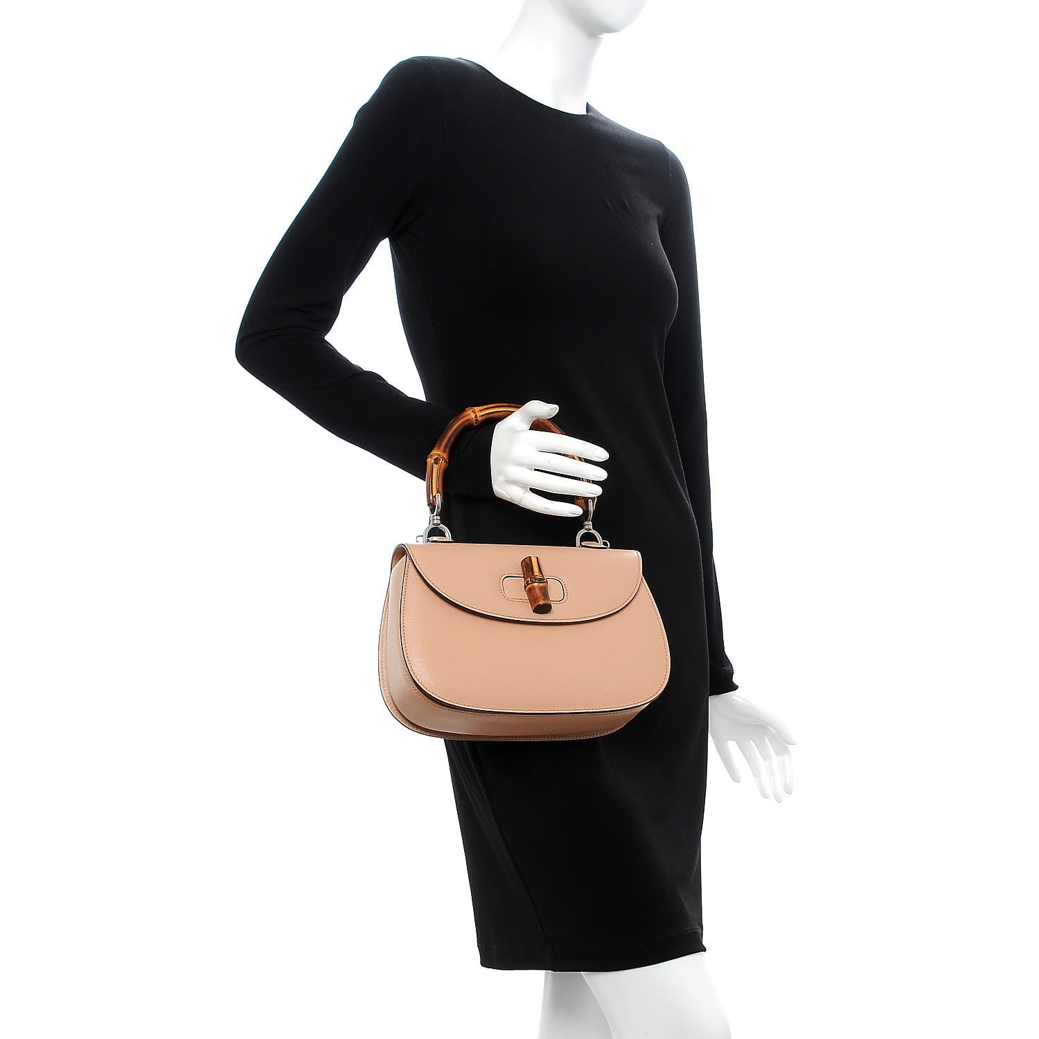 Gucci Shangai Calfskin Small Classic Bamboo Top Handle Bag Pink Apricot 2 of 13