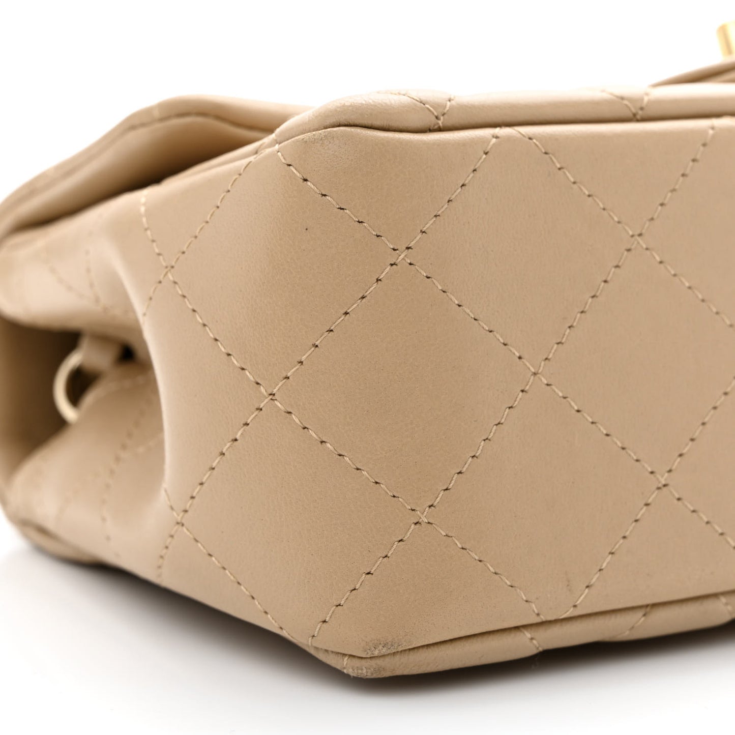 Lambskin Quilted Mini Rectangular Flap Dark Beige
