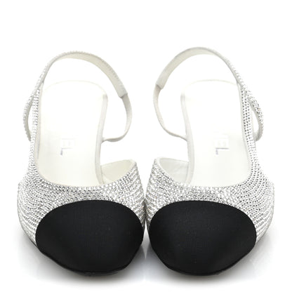 Chanel Strass Grosgrain Cap Toe CC Slingback Pumps 37.5 Silver Black 3 of 10