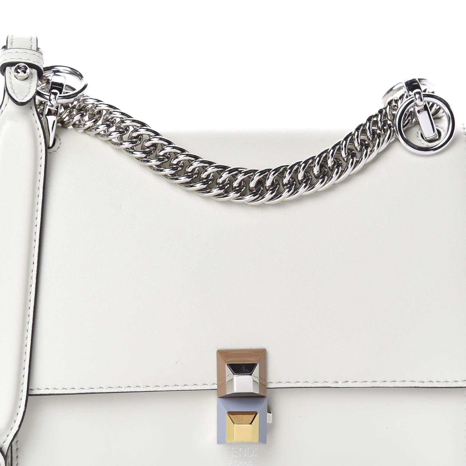 Fendi Vitello Liberty Studded Small Kan I Shoulder Bag Bianco 10 of 10