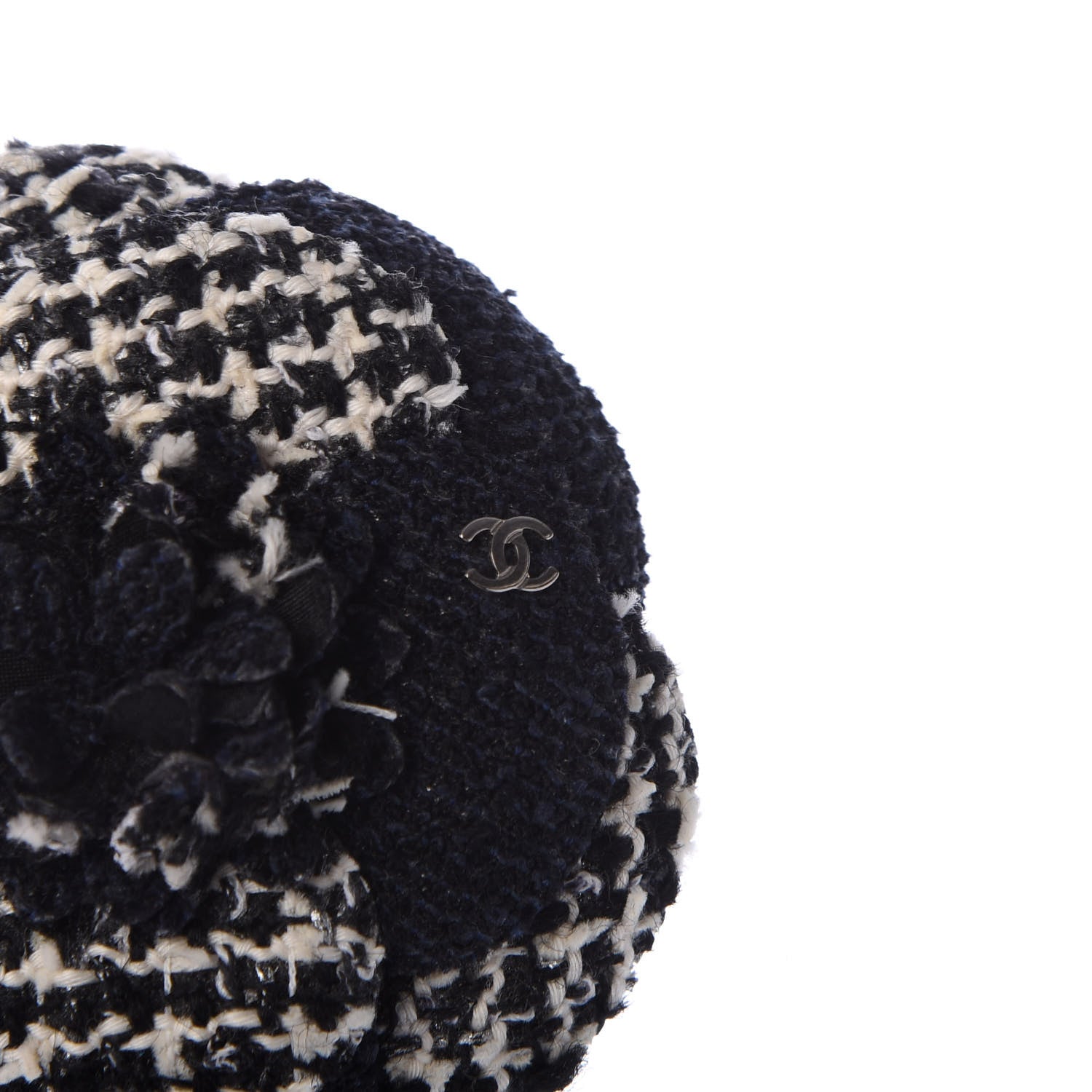 Chanel Tweed Camellia Pin Brooch Navy Blue White 4 of 4