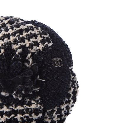 Chanel Tweed Camellia Pin Brooch Navy Blue White 4 of 4