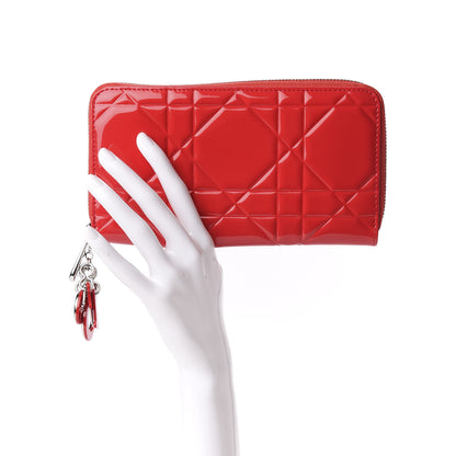Christian Dior Patent Cannage Lady Dior Continental Zip Wallet Red 2 of 6