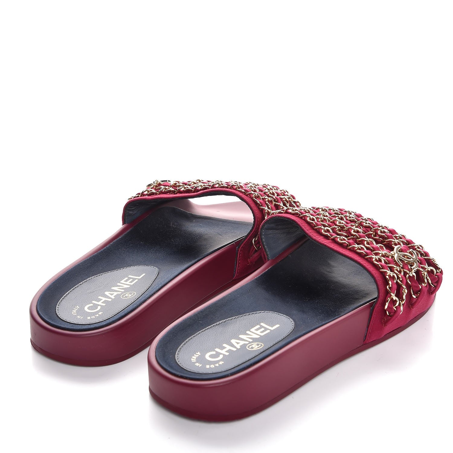 Chanel Satin Chain Flat Sandals 38 Dark Fuchsia 4 of 9